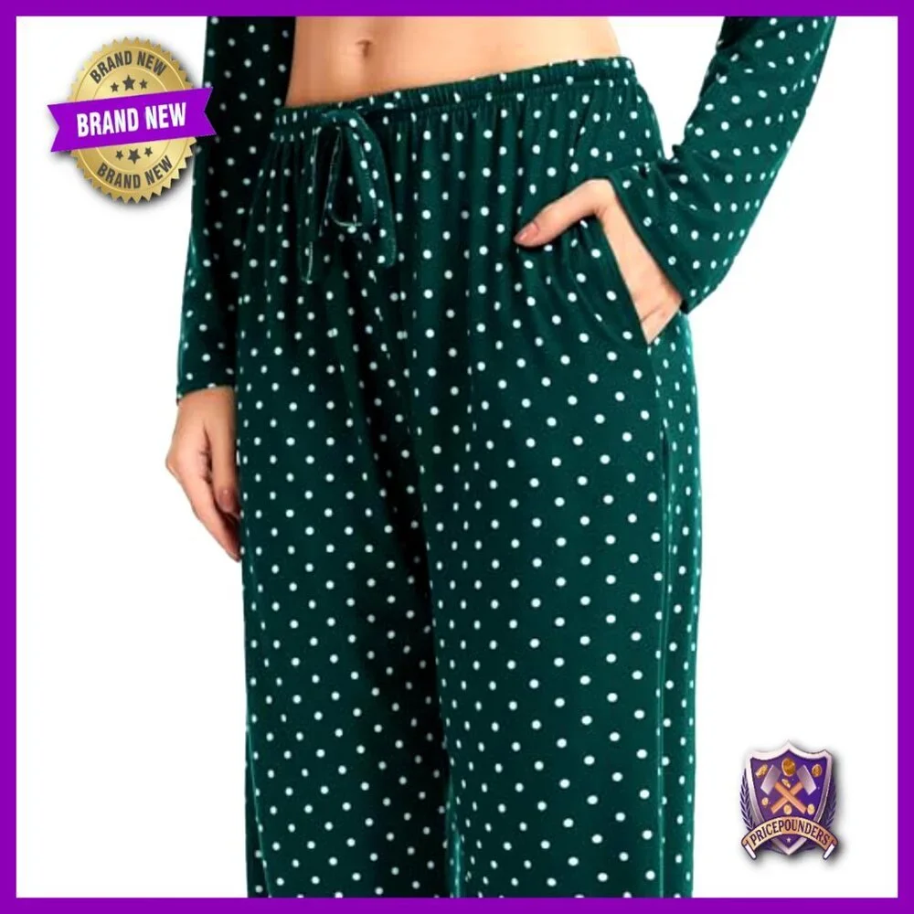 Soft Polyester Pajama Set with Pockets, Long Sleeve, Size Medium